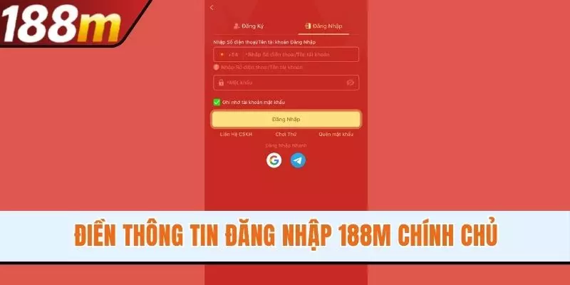 Điền thông tin đăng nhập 188M chính chủ